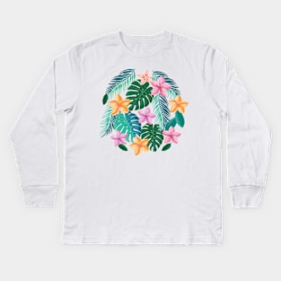 Palm leaves and flowers Kids Long Sleeve T-Shirt